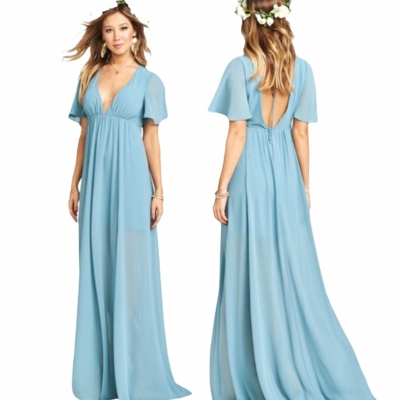 NEW Show Me Your MuMu Faye Flutter Maxi Dress Blue XS - Picture 1 of 17